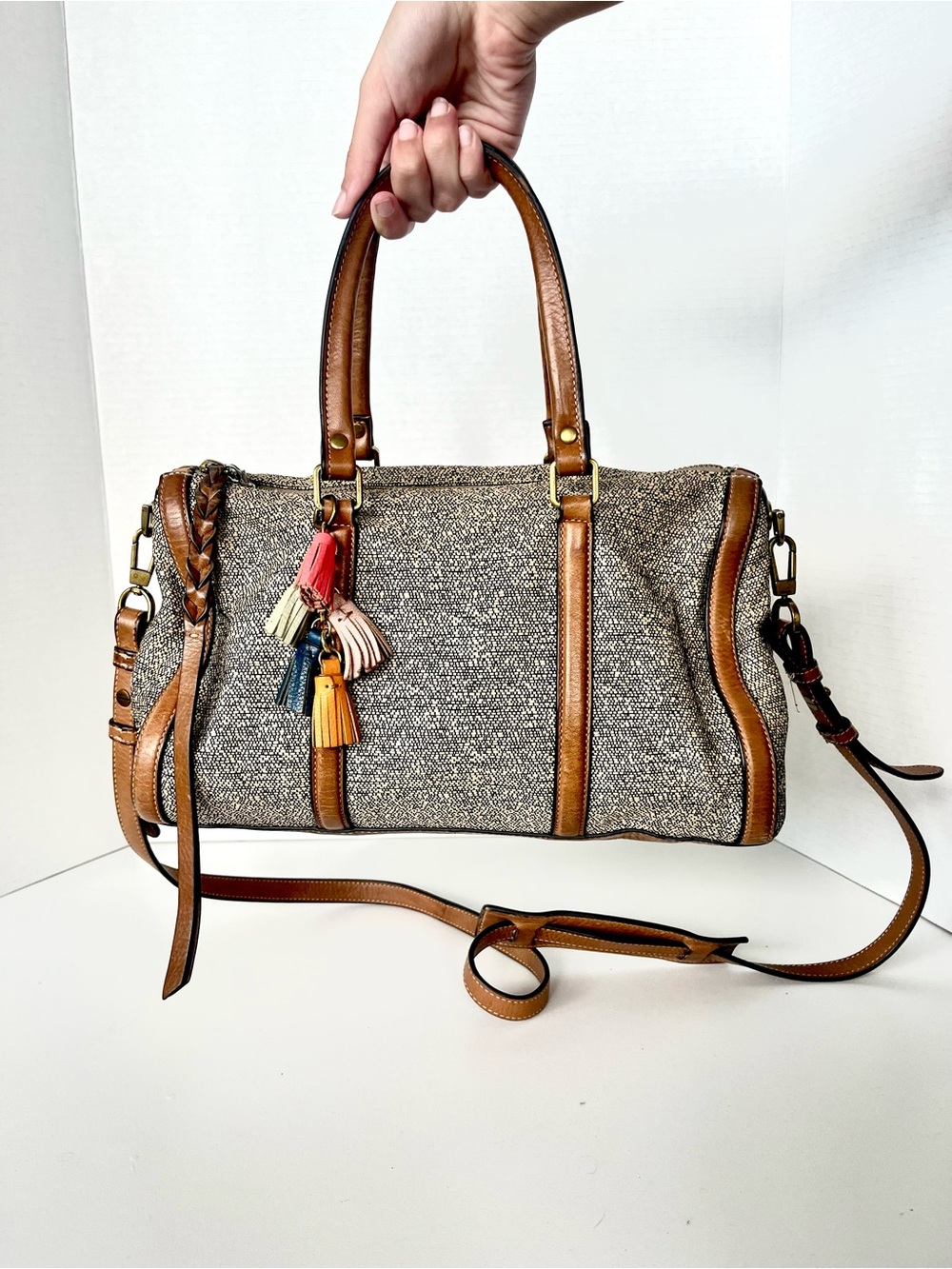 Unique Fossil Kendall Crossbody Bag - Leather Trim - Tan - Like New